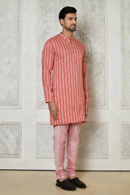 Buy_Arihant Rai Sinha_Red Cotton Silk Printed Striped Kurta_Online_at_Aza_Fashions