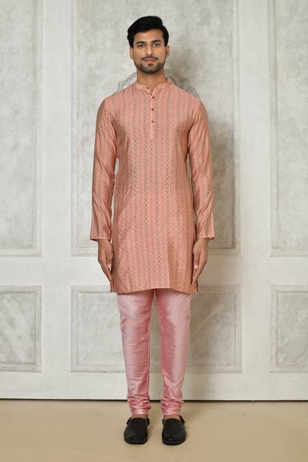 Buy_Arihant Rai Sinha_Peach Cotton Silk Printed Mandala Floral Short Kurta_Online_at_Aza_Fashions