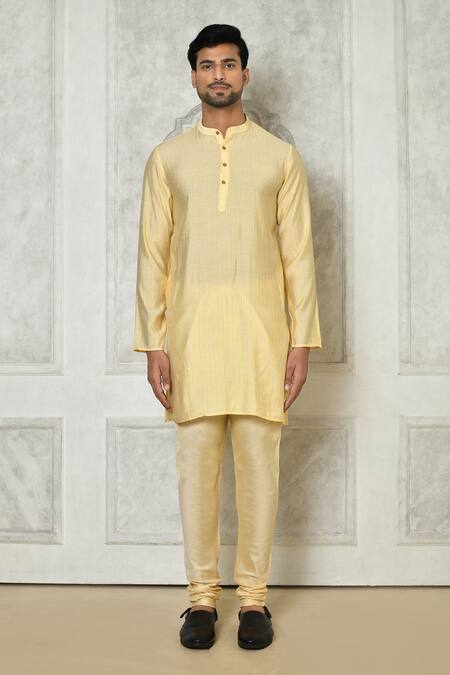 Arihant Rai Sinha_Beige Cotton Silk Printed Geometric Short Kurta_Online_at_Aza_Fashions