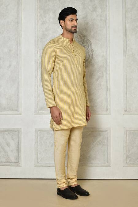 Buy_Arihant Rai Sinha_Beige Cotton Silk Printed Striped Kurta_Online_at_Aza_Fashions