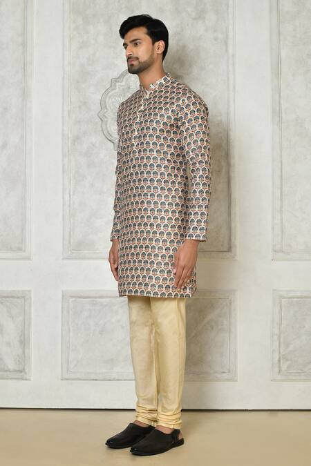 Buy_Arihant Rai Sinha_Grey Cotton Silk Printed Floral Kurta_Online_at_Aza_Fashions