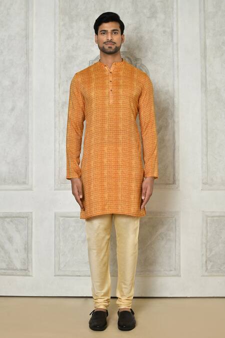Arihant Rai Sinha_Orange Cotton Silk Printed Geometric Kurta_Online_at_Aza_Fashions
