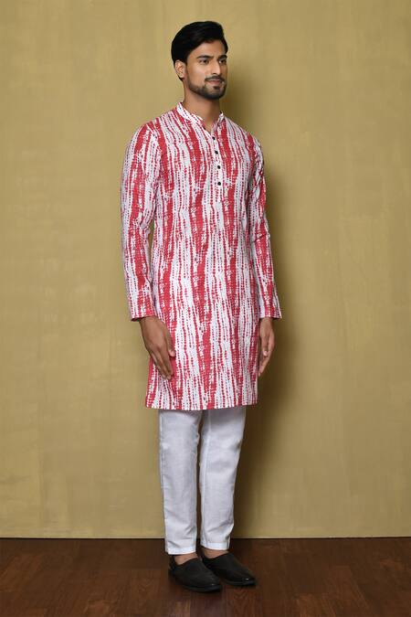 Shop_Arihant Rai Sinha_Red Cotton, Silk Abstract Print Kurta_Online_at_Aza_Fashions