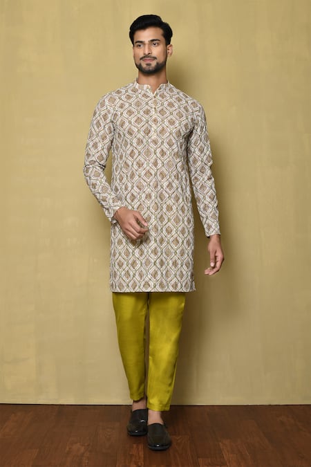 Arihant Rai Sinha Multi Color Georgette Printed And Embroidered Ogee Floral & Chikankari Kurta 