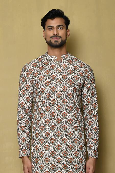 Buy_Arihant Rai Sinha_Multi Color Georgette Embroidery Vintage Print And Kurta_Online_at_Aza_Fashions