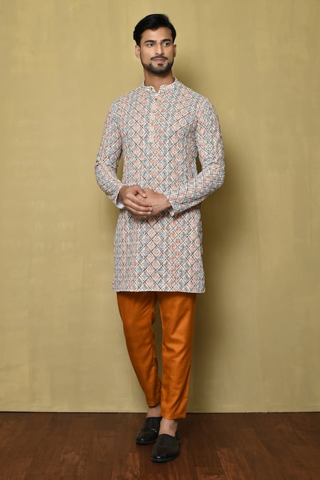 Arihant Rai Sinha Floral Checkered Print Short Kurta 