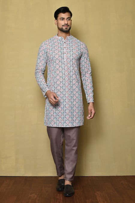 Arihant Rai Sinha Floret Checkered Print Kurta 