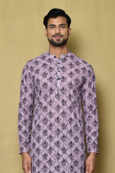 Buy_Arihant Rai Sinha_Purple Georgette Embroidery Bloom Print Short Kurta_Online_at_Aza_Fashions