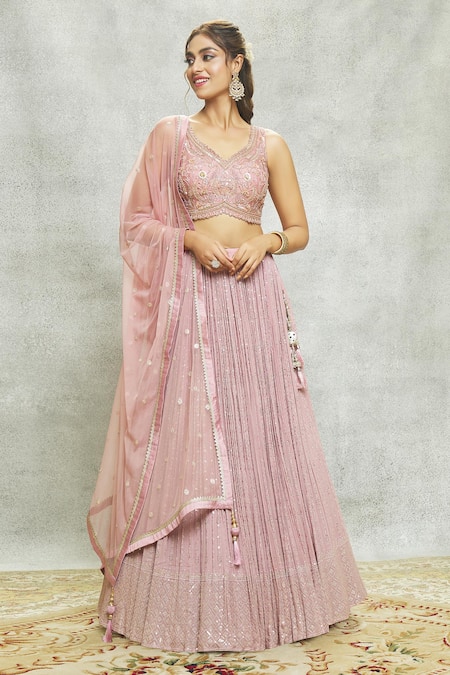 Alaya Advani Pink Lehenga Georgette Embroidered Sequin Leaf Set 