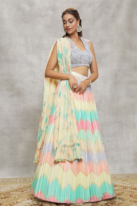Buy Ariyana By Aza Multi Color Net, Chiffon Sequins, Cut Work, Embroidery Round Blocked Lehenga Set Online at Aza Fashions Buy_Ariyana By Aza_Multi Color Net, Chiffon Sequins, Cut Work, Embroidery Round Blocked Lehenga Set _Online_at_Aza_Fashions