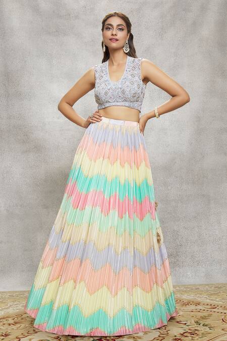 Ariyana By Aza Multi Color Net, Chiffon Sequins, Cut Work, Embroidery Round Blocked Lehenga Set at Aza Fashions Ariyana By Aza_Multi Color Net, Chiffon Sequins, Cut Work, Embroidery Round Blocked Lehenga Set _at_Aza_Fashions