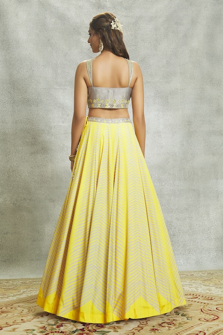 Shop Aariyana Couture Yellow Silk, Chiffon, Georgette Mirrors, Embroidery V-neck Lehenga Set at Aza Fashions Shop_Aariyana Couture_Yellow Silk, Chiffon, Georgette Mirrors, Embroidery V-neck Lehenga Set _at_Aza_Fashions