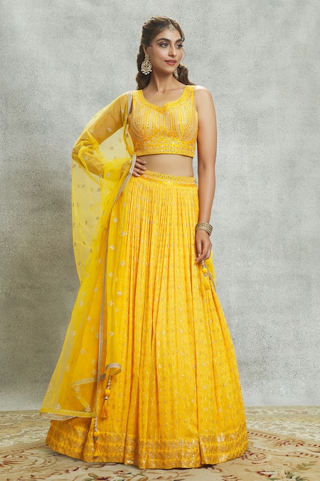 Alaya Advani Yellow Lehenga Georgette Embroidered Mirror Leaf Sequin Embellished Set 