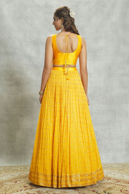 Ariyana By Aza Yellow Silk, Georgette, Net Embroidery, Mirrors, Sequins Embellished Lehenga Set Online at Aza Fashions Ariyana By Aza_Yellow Silk, Georgette, Net Embroidery, Mirrors, Sequins Embellished Lehenga Set _Online_at_Aza_Fashions