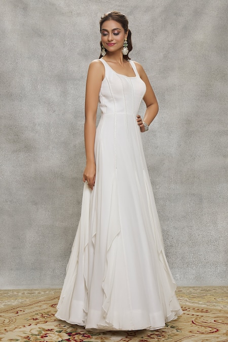 Buy Aariyana Couture White Georgette Embroidery Square , Round Mirror Gown With Jacket Online at Aza Fashions Buy_Aariyana Couture_White Georgette Embroidery Square , Round Mirror Gown With Jacket _Online_at_Aza_Fashions