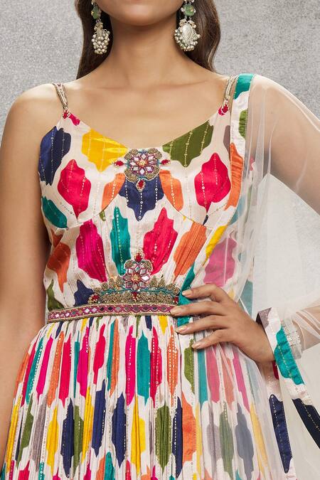 Buy Aariyana Couture Multi Color Chiffon, Net Abstract Print Embroidered Anarkali With Dupatta Online at Aza Fashions Buy_Aariyana Couture_Multi Color Chiffon, Net Abstract Print Embroidered Anarkali With Dupatta_Online_at_Aza_Fashions