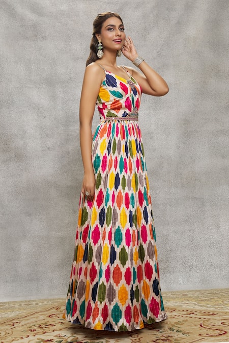 Aariyana Couture Multi Color Chiffon, Net Abstract Print Embroidered Anarkali With Dupatta at Aza Fashions Aariyana Couture_Multi Color Chiffon, Net Abstract Print Embroidered Anarkali With Dupatta_at_Aza_Fashions