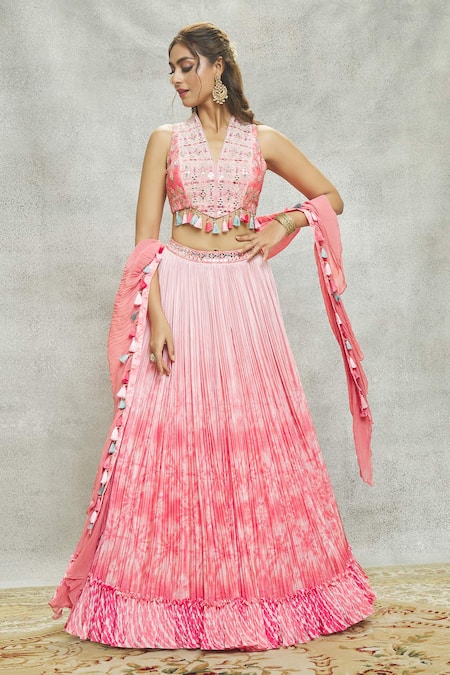 Peach Lehenga With Georgette Fabric And Thread With Sequince
