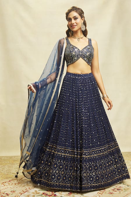 Alaya Advani Blue Lehenga Georgette Embroidered Hand Leaf Embellished Set