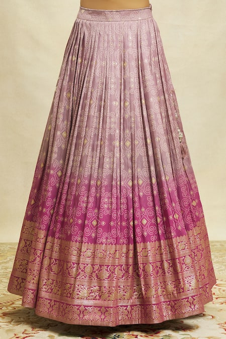 Aariyana Couture_Purple Silk, Georgette Sequins, Zari, Embroidery Bandhani Pattern Lehenga Set_Online_at_Aza_Fashions