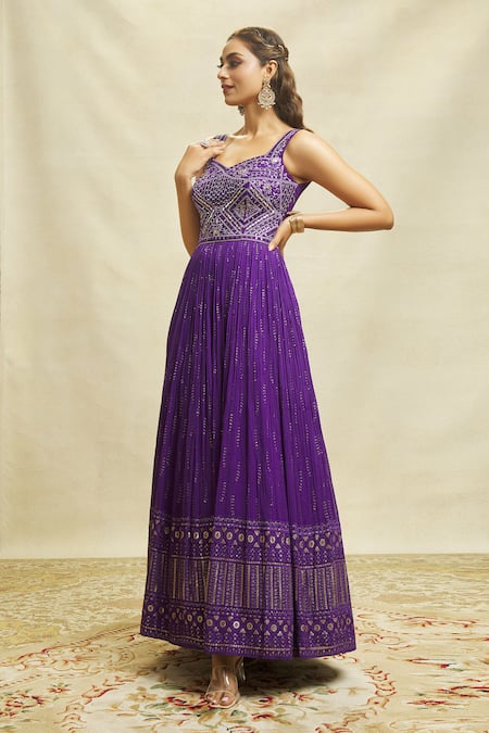 Buy Aariyana Couture Purple Georgette, Net Embroidery Sweetheart Mirror Work Anarkali With Dupatta Online at Aza Fashions Buy_Aariyana Couture_Purple Georgette, Net Embroidery Sweetheart Mirror Work Anarkali With Dupatta _Online_at_Aza_Fashions