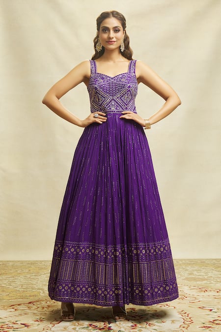 Aariyana Couture Purple Georgette, Net Embroidery Sweetheart Mirror Work Anarkali With Dupatta at Aza Fashions Aariyana Couture_Purple Georgette, Net Embroidery Sweetheart Mirror Work Anarkali With Dupatta _at_Aza_Fashions