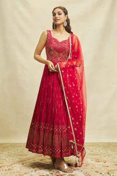 Maroon Rayon Cotton Sleeveless Anarkali Gown