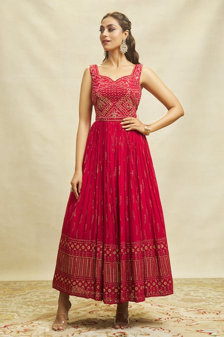 Buy Aariyana Couture Maroon Georgette, Net Embroidery Asymmetric Sleeveless Anarkali With Dupatta Online at Aza Fashions Buy_Aariyana Couture_Maroon Georgette, Net Embroidery Asymmetric Sleeveless Anarkali With Dupatta _Online_at_Aza_Fashions