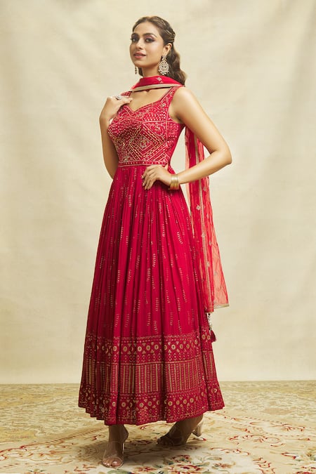 Buy Pink Handblock Sleeveless Suit Set Online in India