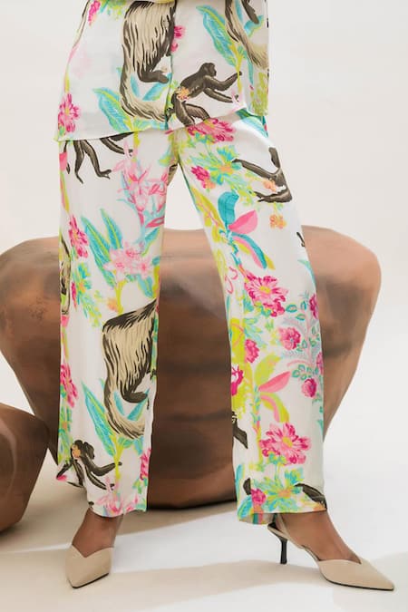 Buy_That Thing You Love_Multi Color Satin Printed Floral Pant  _Online_at_Aza_Fashions