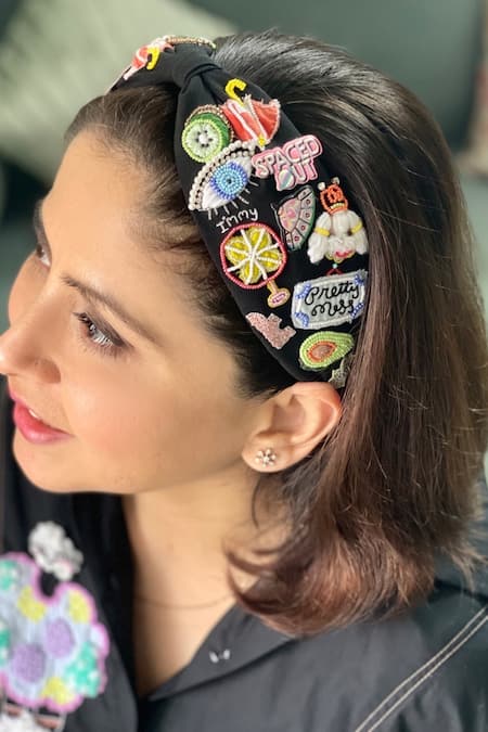 Joey & Pooh 3D Hand Embroidered Black Headband 
