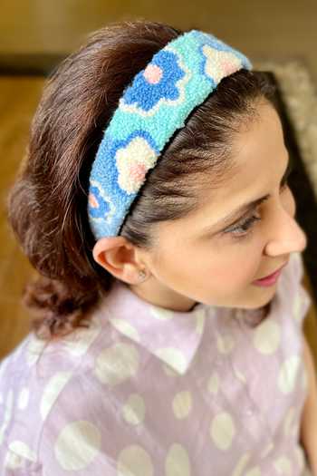 Joey & Pooh_Blue Handmade Tufting Tufted Headband_Online_at_Aza_Fashions
