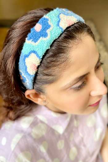Buy_Joey & Pooh_Blue Handmade Tufting Tufted Headband_Online_at_Aza_Fashions