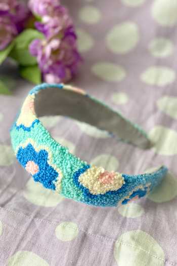 Shop_Joey & Pooh_Blue Handmade Tufting Tufted Headband_Online_at_Aza_Fashions
