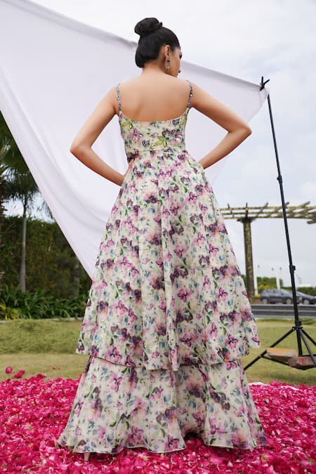 Shop Ahi Clothing Purple Organza Sequins, Mirrors, Embroidery V-neck Anarkali Palazzo Set at Aza Fashions Shop_Ahi Clothing_Purple Organza Sequins, Mirrors, Embroidery V-neck Anarkali Palazzo Set _at_Aza_Fashions