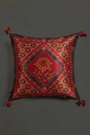 Ritu Kumar_Red Mysore Silk Cushion Cover With Filler_Online_at_Aza_Fashions