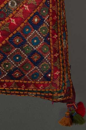 Buy_Ritu Kumar_Red Mysore Silk Cushion Cover With Filler_Online_at_Aza_Fashions