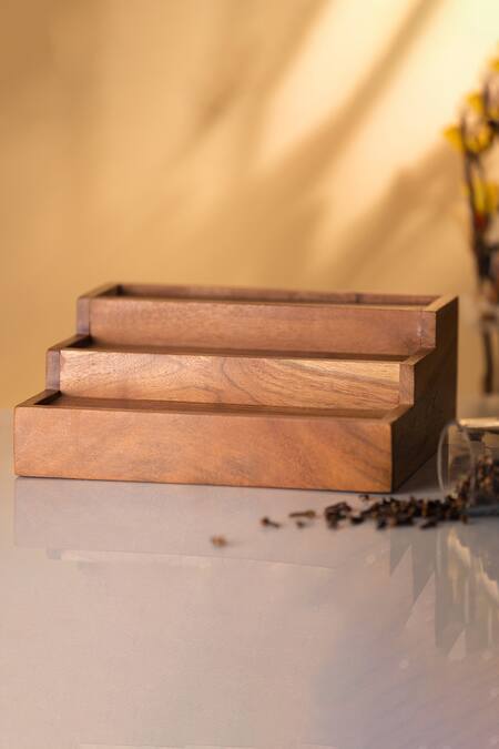 Buy_S. G. Home_Brown Wood And Glass Acacia Condiment Rack_Online_at_Aza_Fashions