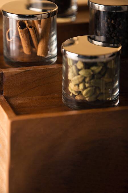 S. G. Home_Brown Wood And Glass Acacia Condiment Rack_Online_at_Aza_Fashions