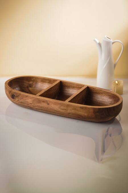 Buy S. G. Home Brown Wood Mango 3 Section Bowl at Aza Fashions Buy_S. G. Home_Brown Wood Mango 3 Section Bowl_at_Aza_Fashions