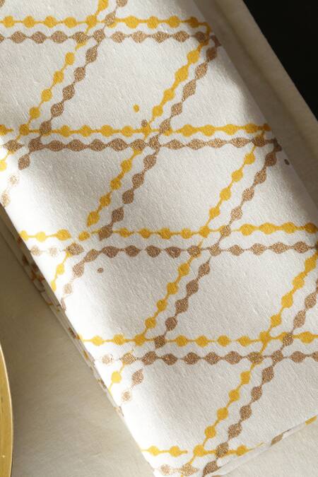 Krishna Mehta_White Cotton Block Print Shirita Placemat With Napkins Set Of 4_Online_at_Aza_Fashions