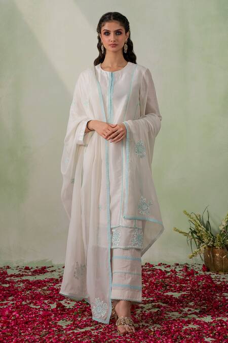 Buy Varun Chhabra Ivory Kurta And Pant Cambric Cotton Lined With Mul Floral Pattern Pakistani Set at Aza Fashions Buy_Varun Chhabra_Ivory Kurta And Pant Cambric Cotton Lined With Mul Floral Pattern Pakistani Set_at_Aza_Fashions