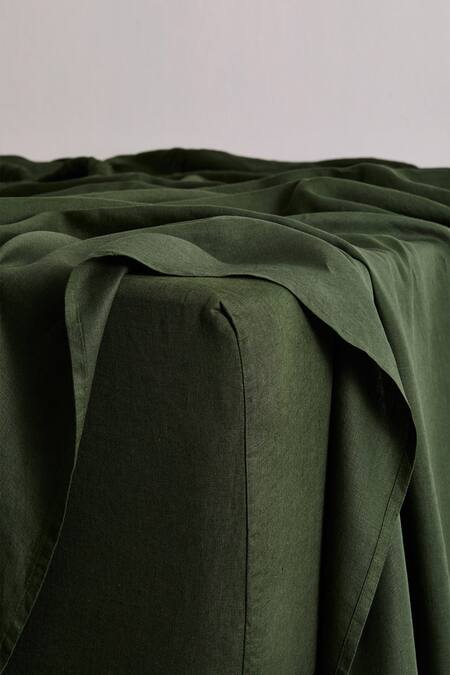 Thread Connect_Green Pure Linen Plain Bedsheet Set_Online_at_Aza_Fashions