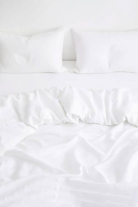 Thread Connect_White Pure Linen Plain Natural Duvet Cover Bedsheet Set_Online_at_Aza_Fashions