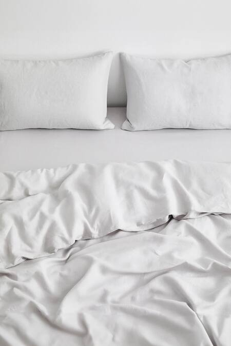 Thread Connect_Grey Pure Linen Plain Duvet Cover Set_Online_at_Aza_Fashions