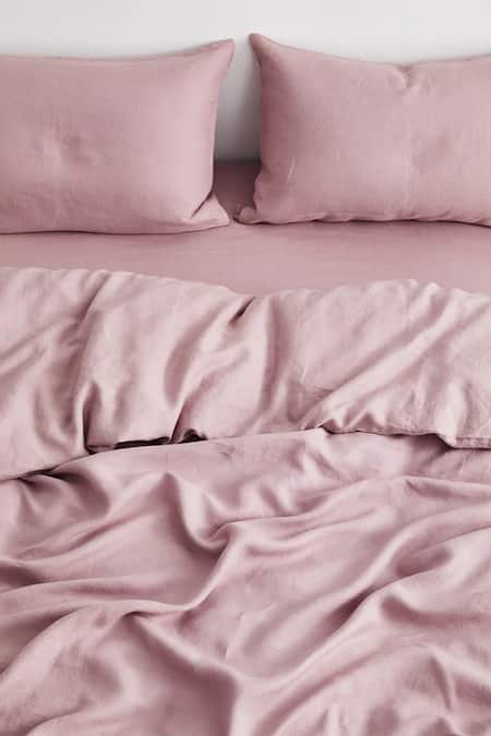 Thread Connect_Pink Pure Linen Plain Solid Duvet Cover Set_Online_at_Aza_Fashions
