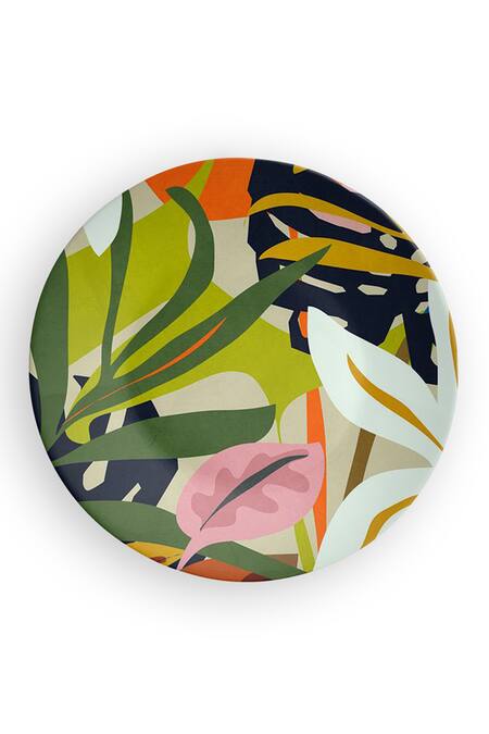 The Quirk India_Multi Color Ceramic Print American Artistic Abstract Decorative Wall Plate _Online_at_Aza_Fashions
