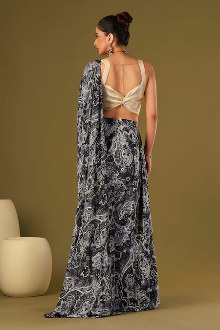 Affroz Paisley Printed Pre-Draped Saree & Blouse 
