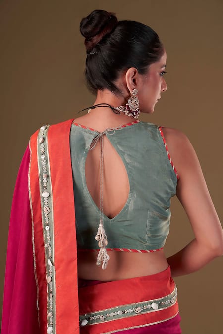 Affroz Pearl & Cowrie Embellished Saree With Blouse 