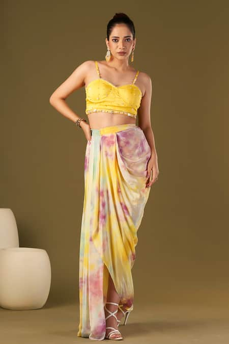 AFFROZ Tie Dye Draped Skirt With Bustier 